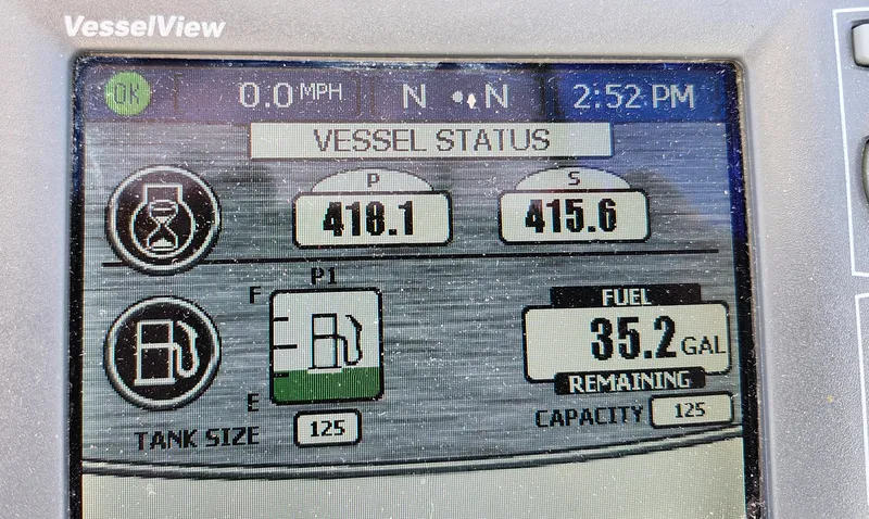 St Babyn Yacht Photos Pics VesselView display showing fuel status on 2012 Sea Ray Sundancer 310 boat.