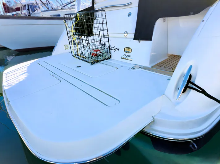 St Babyn Yacht Photos Pics 2012 Sea Ray Sundancer 310 boat with spacious swim platform and docked crab trap.