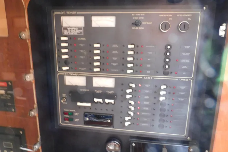 Squall Line Yacht Photos Pics Electrical control panel on a 1995 Tiara Yachts 3500 Express boat.