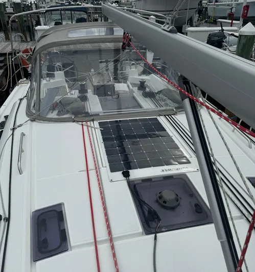 Odyssey Yacht Photos Pics 2021 Beneteau Oceanis 40.1 sailboat with solar panel and sleek deck design.