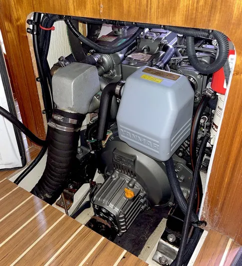 Wild Card Yacht Photos Pics Engine compartment of a 2005 Hunter 38 sailboat with Yanmar engine.
