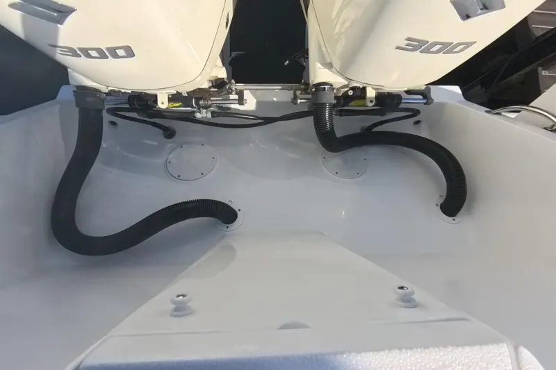  Yacht Photos Pics 2005 Intrepid 348 Walkaround boat with dual 300 horsepower engines, rear view.