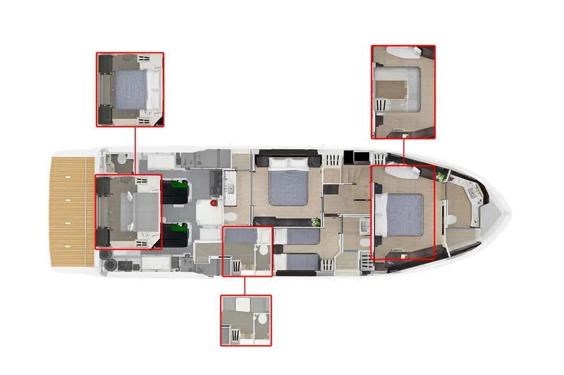  Yacht Photos Pics Manufacturer Provided Image: Floor plan of the 2022 Absolute 64 Navetta yacht, highlighting various rooms and amenities.