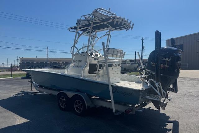 2016 Dargel Kat 250 HDX boat on trailer with Yamaha outboard motor.