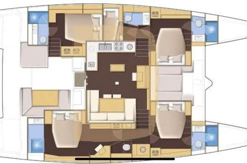 Nauti Adventure Yacht Photos Pics Floor plan of a 2015 Lagoon 52 F catamaran, featuring spacious cabins and modern amenities.