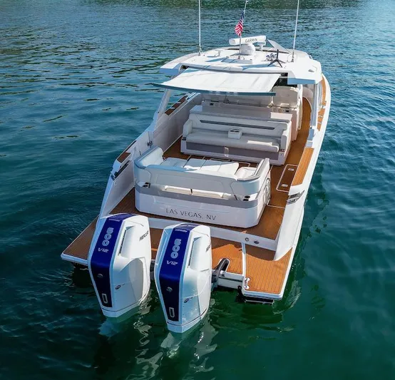 Oso Del Mar Yacht Photos Pics 2022 Tiara Yachts 43 LS luxury boat with twin engines on calm water.