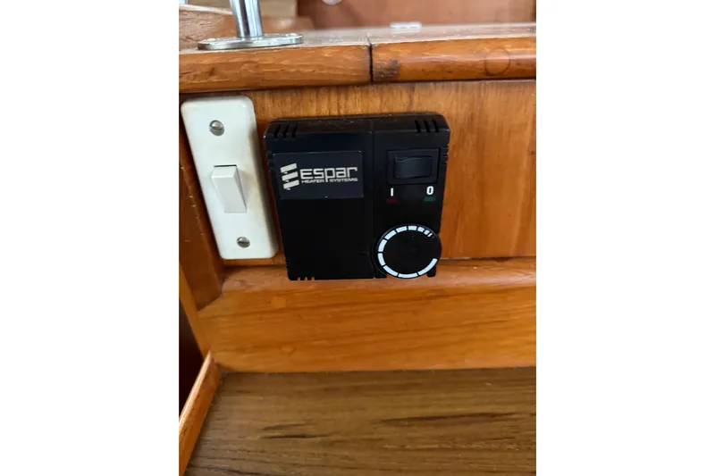  Yacht Photos Pics Espar heater control on 1981 Grand Banks 42 Classic wooden interior.