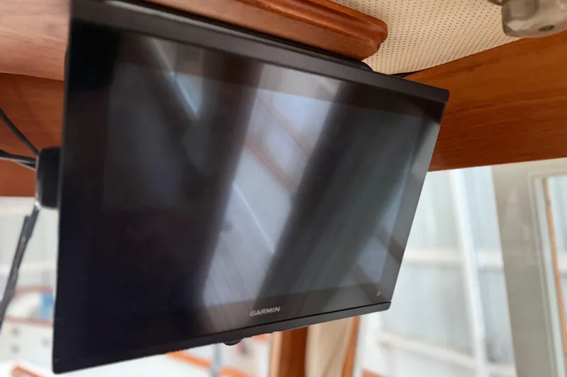  Yacht Photos Pics Garmin display screen on 1981 Grand Banks 42 Classic yacht interior.