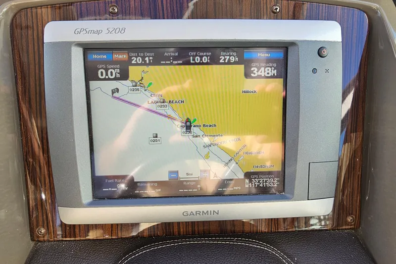 Moxie Spirt Yacht Photos Pics Garmin GPS display on 2012 Cruisers Yachts 350 Express, showing navigation map and coordinates.