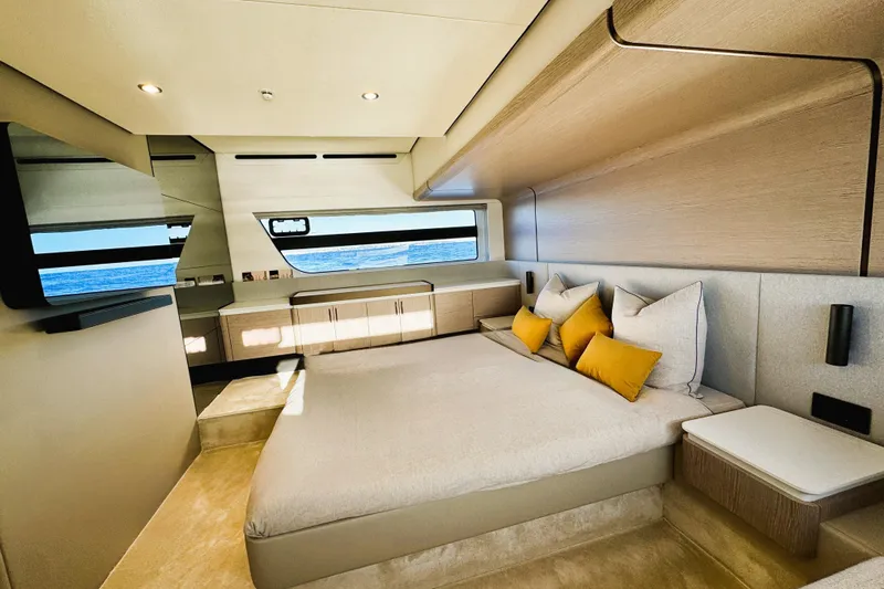  Yacht Photos Pics Luxurious interior of 2024 Azimut Fly 53 yacht with modern design and ocean view.