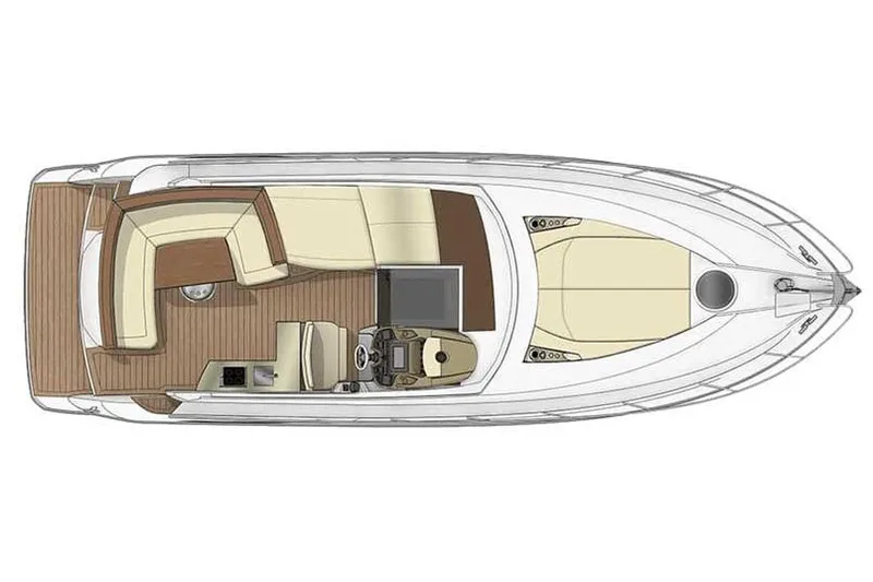  Yacht Photos Pics Top view of 2024 Sessa Marine C38 yacht layout, featuring spacious seating and helm area.