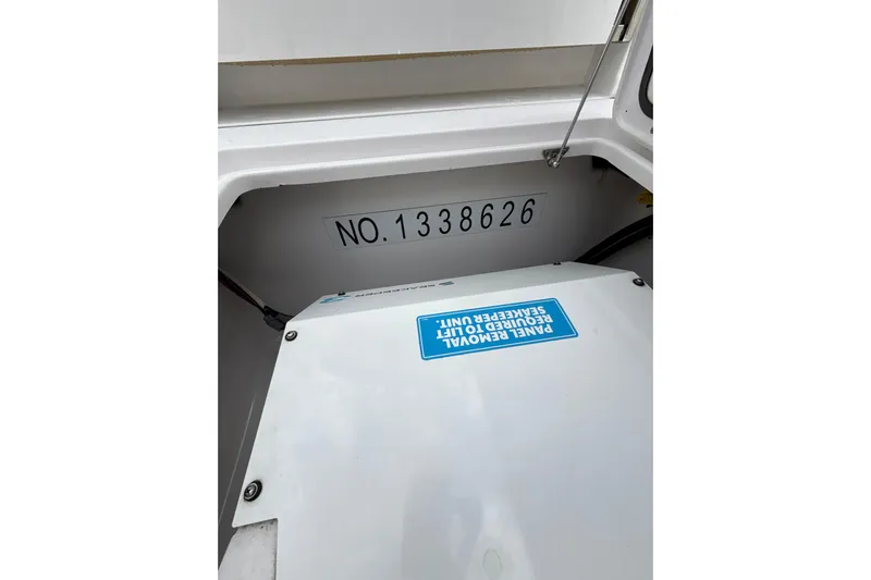 Scungilli Yacht Photos Pics 2023 Sportsman Open 352 Center Console boat interior with panel and serial number.