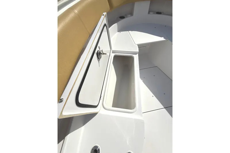 Scungilli Yacht Photos Pics 2023 Sportsman Open 352 Center Console boat with open storage compartment.