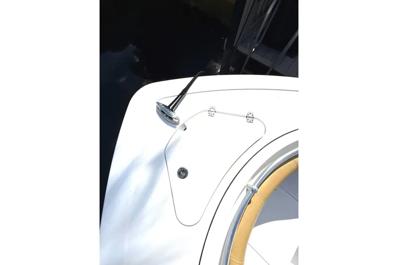 Scungilli Yacht Photos Pics 2023 Sportsman Open 352 Center Console boat deck detail with chrome fittings.