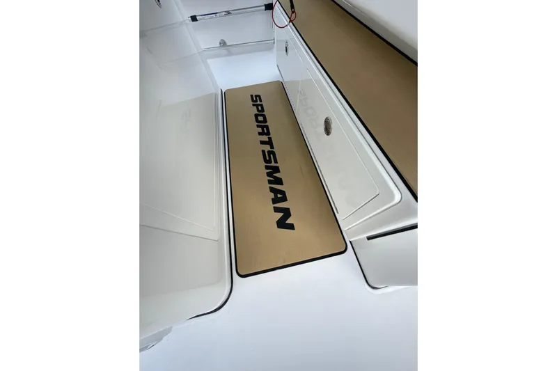 Scungilli Yacht Photos Pics 2023 Sportsman Open 352 Center Console interior with branded flooring.