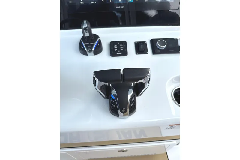 Scungilli Yacht Photos Pics 2023 Sportsman Open 352 Center Console controls and dashboard close-up.