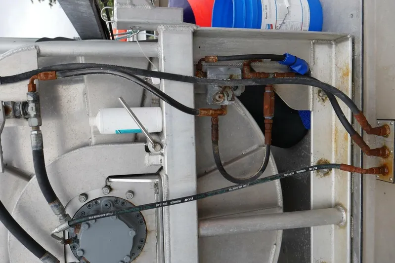 Alliance Yacht Photos Pics Rusty marine engine components on a 2022 Custom Freestyle Marine 32 boat.