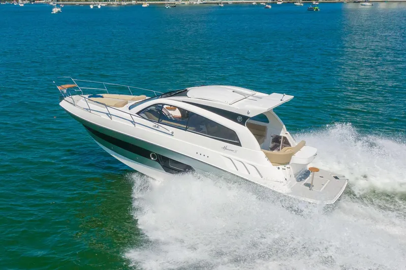  Yacht Photos Pics Luxury Hanover 375 yacht cruising on open water, 2026 model.