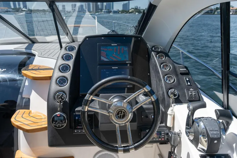  Yacht Photos Pics Helm of 2026 Hanover 375 yacht with modern controls and navigation system.