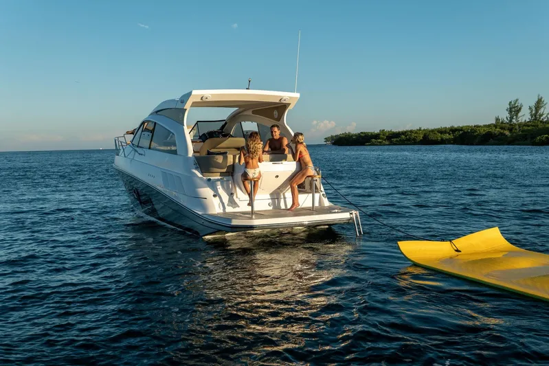  Yacht Photos Pics 2026 Hanover 375 yacht with people enjoying a sunny day on the water.