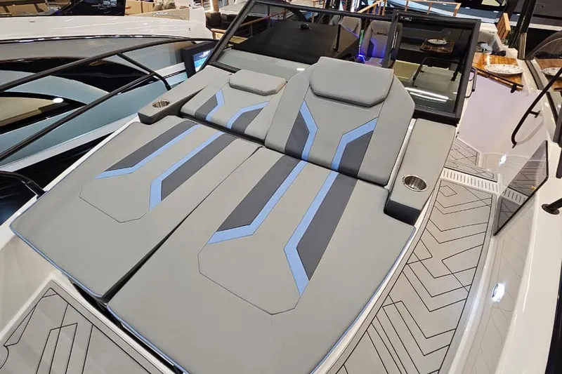  Yacht Photos Pics 2026 Hanover 327 boat with sleek, modern seating and stylish design elements.