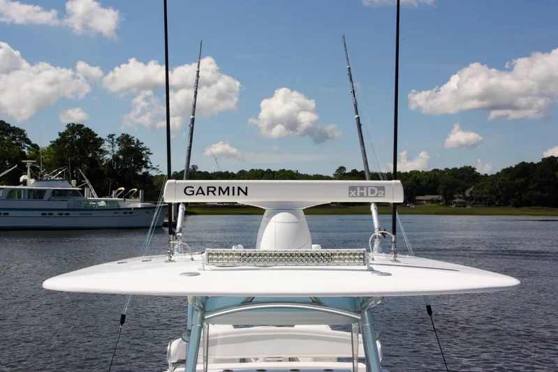  Yacht Photos Pics 2019 Bahama 41 boat with Garmin xHD2 radar on calm water.