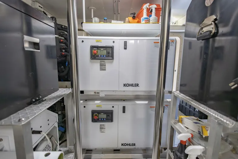 Rho Boat Yacht Photos Pics Engine room of 2021 Azimut Fly 72 yacht with Kohler generators.