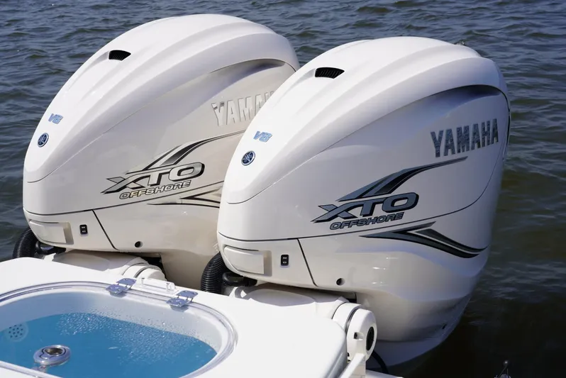  Yacht Photos Pics Twin Yamaha XTO Offshore engines on a 2020 Cobia 350 Center Console boat.