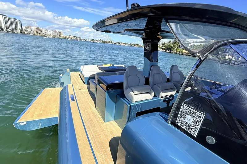  Yacht Photos Pics 2022 Solaris Power 44 yacht with sleek design, spacious deck, and luxurious seating on the water.