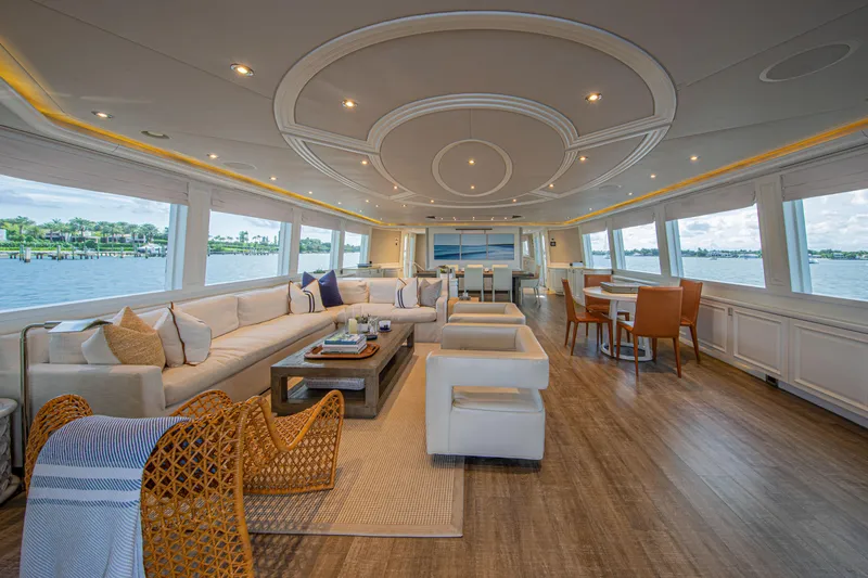 Spirit Yacht Photos Pics Luxurious interior of 2010 Westport 112 yacht with panoramic windows and elegant furnishings.