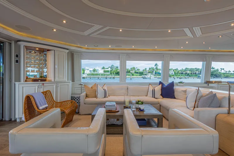 Spirit Yacht Photos Pics Luxurious interior of 2010 Westport 112 yacht with panoramic windows and elegant seating.