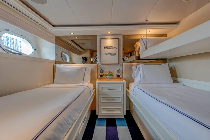 Spirit Yacht Photos Pics Luxurious twin bedroom on a 2010 Westport 112 yacht with modern decor.