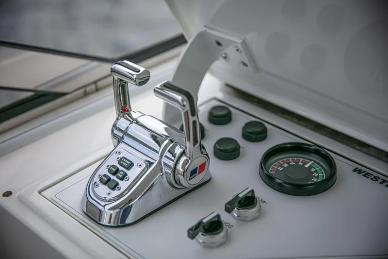 Spirit Yacht Photos Pics Westport 112 yacht control panel with throttle and gauges, 2010 model.