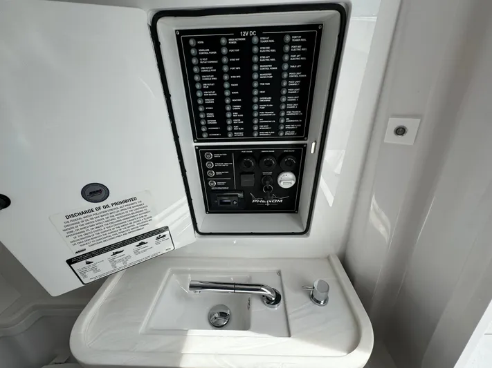  Yacht Photos Pics Electrical panel and sink in 2025 Phenom 37 boat interior.