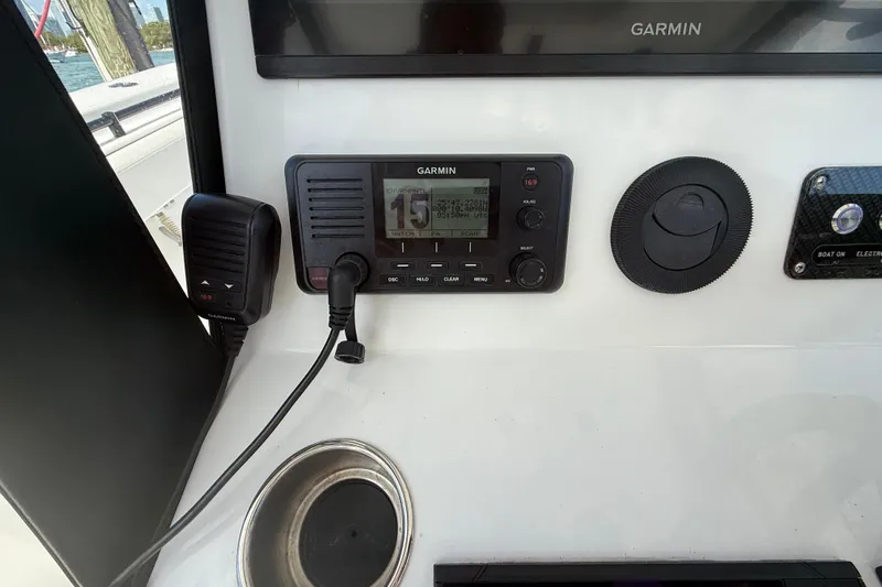  Yacht Photos Pics Garmin marine electronics on 2024 SeaHunter 35 Tournament boat dashboard.