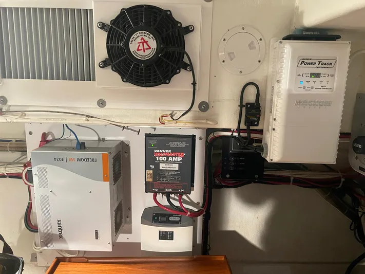 Endurance Yacht Photos Pics Electrical system components inside a 2006 Duffy Pilothouse Fast Trawler boat.