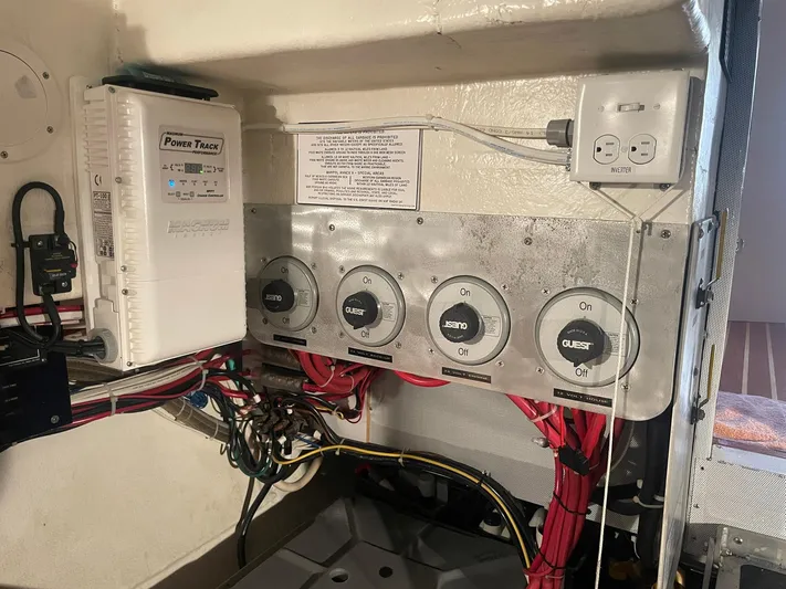 Endurance Yacht Photos Pics Electrical panel in a 2006 Duffy Pilothouse Fast Trawler with wiring and switches.