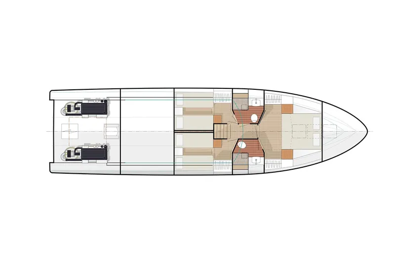 Freya Yacht Photos Pics Manufacturer Provided Image: Top view layout of 2023 Delta Powerboats 54 IPS yacht interior.