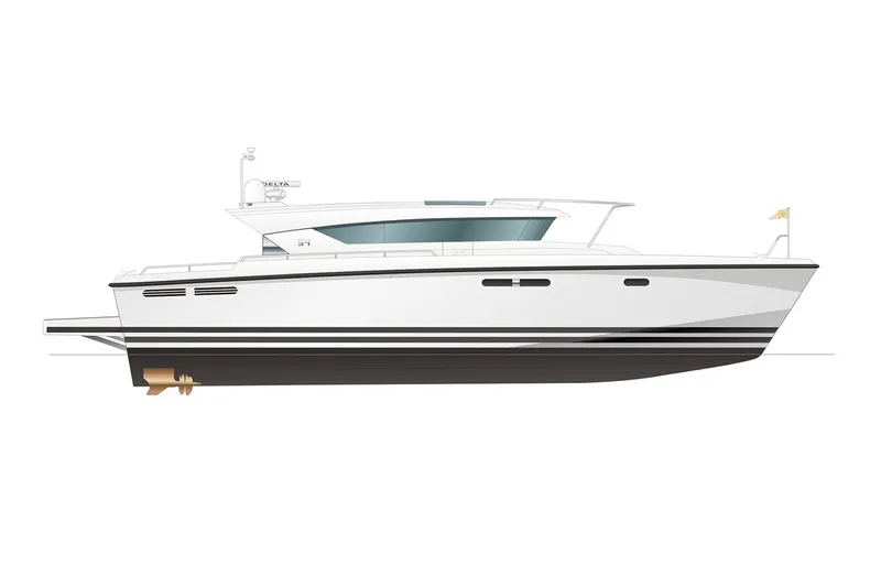 Freya Yacht Photos Pics Manufacturer Provided Image: 2023 Delta Powerboats 54 IPS, luxury motor yacht side view.