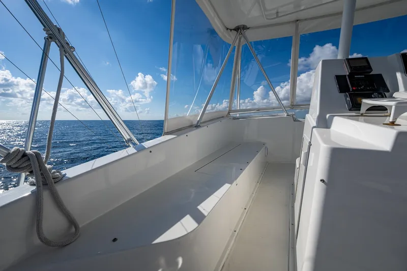 Navigator Yacht Photos Pics 1998 Viking 50 Convertible yacht interior with ocean view and clear blue sky.