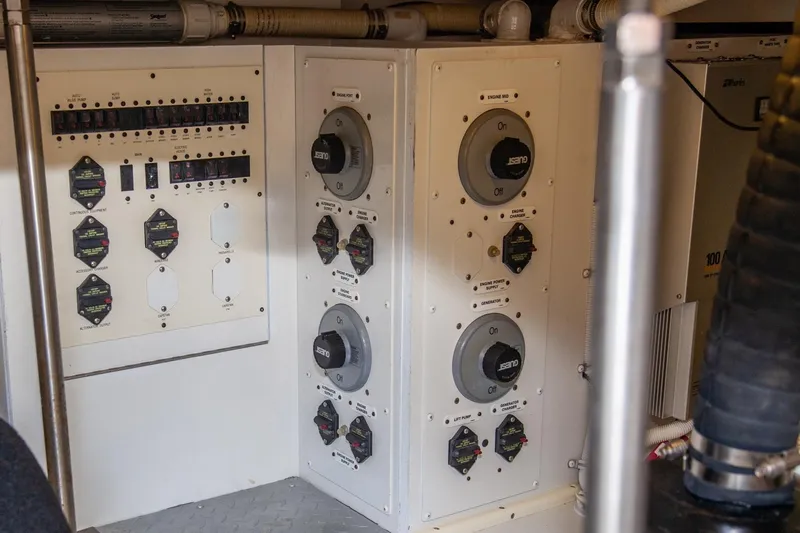  Yacht Photos Pics Electrical control panel in a 2009 Marquis 500 Sport Coupe yacht engine room.