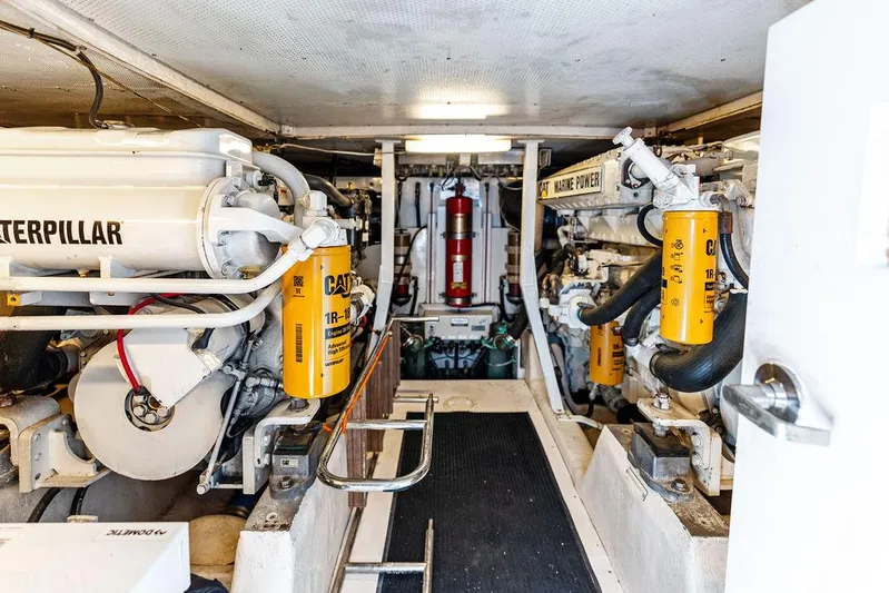  Yacht Photos Pics Engine room of a 2003 Neptunus 56 Express yacht with Caterpillar engines.
