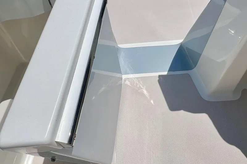 Cabrillo Yacht Photos Pics 2008 Back Cove 33 Express boat interior detail with clean, white surfaces and modern design.