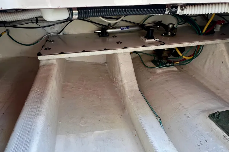 Cabrillo Yacht Photos Pics 2008 Back Cove 33 Express boat interior wiring and components.