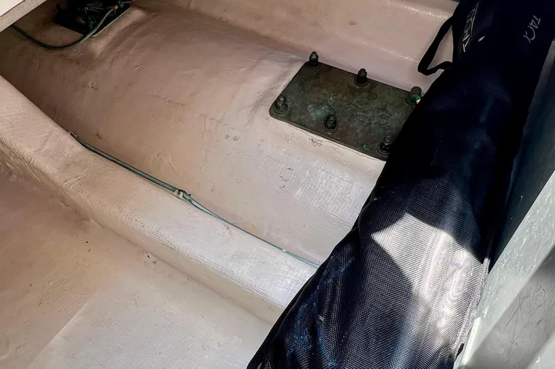 Cabrillo Yacht Photos Pics 2008 Back Cove 33 Express interior detail with visible wiring and metal plate.