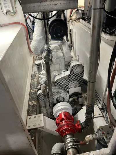 Mi Lana Yacht Photos Pics Engine room of a 1973 Little Hoquiam fishing vessel with visible machinery.