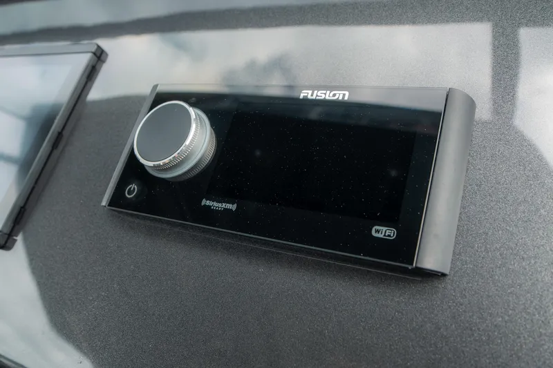  Yacht Photos Pics Fusion audio system on 2024 Pardo Yachts P43, featuring WiFi and SiriusXM capabilities.