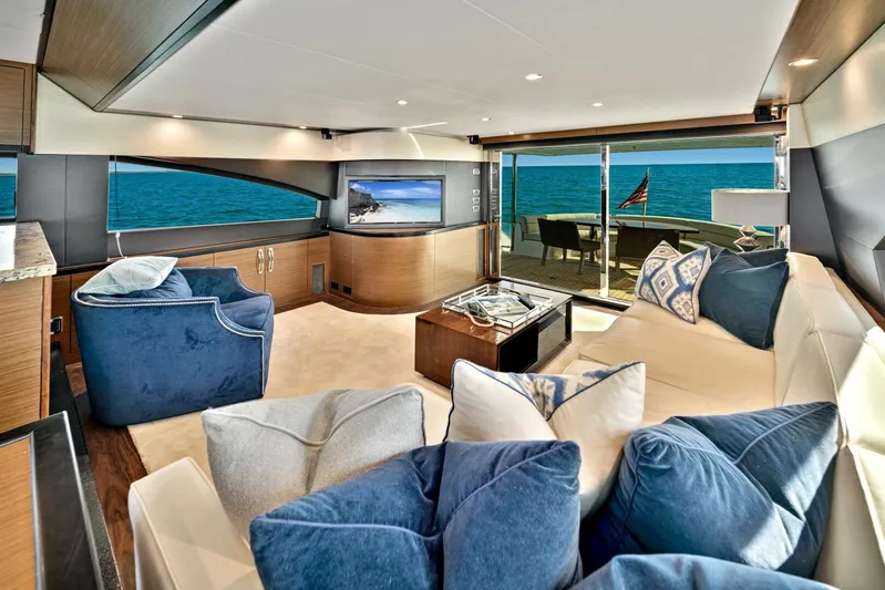 West Yacht Photos Pics Luxurious interior of 2017 Hatteras 60 Motor Yacht with ocean view.
