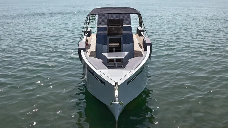  Yacht Photos Pics 2022 De Antonio Yachts D28 Open on calm water, front view.