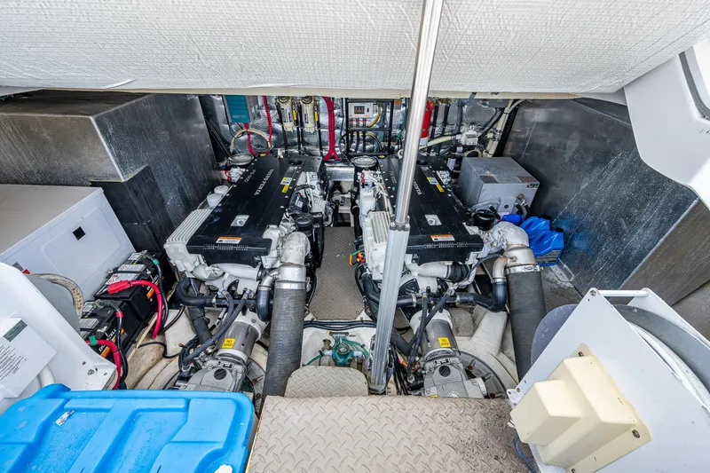 R&r III Yacht Photos Pics Engine room of a 2015 Regal 46 Sport Coupe yacht with twin engines.